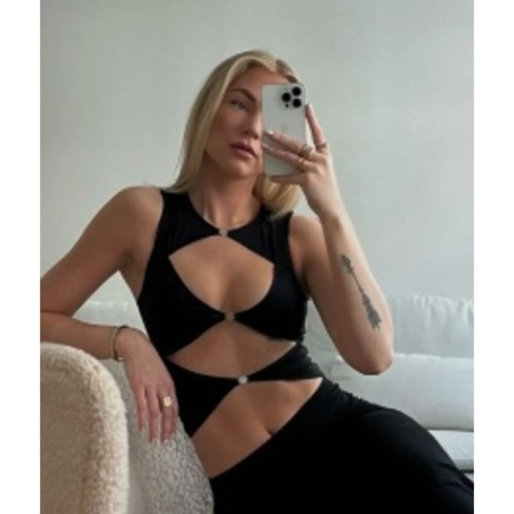 OW Collection Chiara Top Women XS Black Cutout Hardware Sleeveless Clubwear Edgy